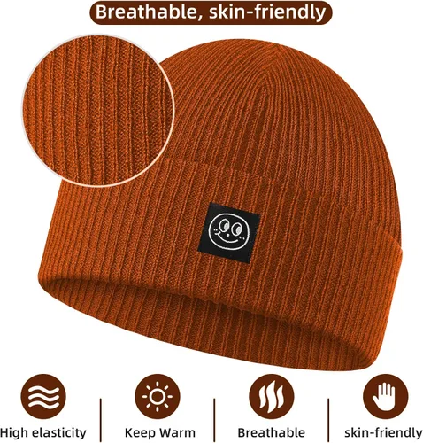 Vista 3 de Gorro para hombre con gorro de invierno con sonrisa, unisex, de punto, suave, cálido, con puños