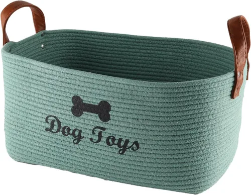 Vista 10 de Geyecete Cesta cuadrada de juguetes para perros, cesta de almacenamiento de cuerda de algodón, cesta de almacenamiento para mascotas/juguetes
