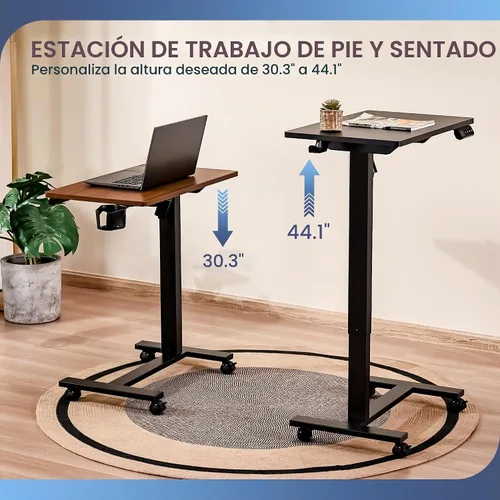 Vista 5 de Mesa eléctrica para colocar sobre la cama con ruedas, altura ajustable, mesa auxiliar reclinable, en forma de C, pequeño escritorio para computadora