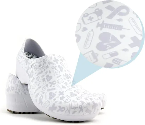 Vista 4 de Sticky Zapatos de enfermería coloridos estampados - Zapatos profesionales para mujer - Enfermeras veterinarias CNA LPN RN - Impermeable
