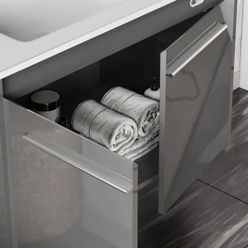 Vista 8 de AMERLIFE - Tocador de baño flotante LED de 31 pulgadas con lavabo individual, color gris