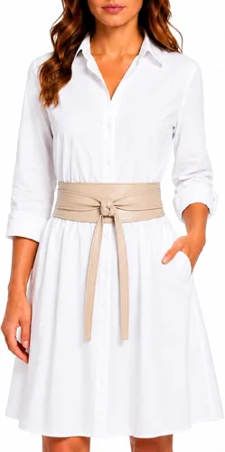 Vista 3 de Cinturón Obi de cuero para mujer, cintura ancha de 3 pulgadas, hecho a mano Beige