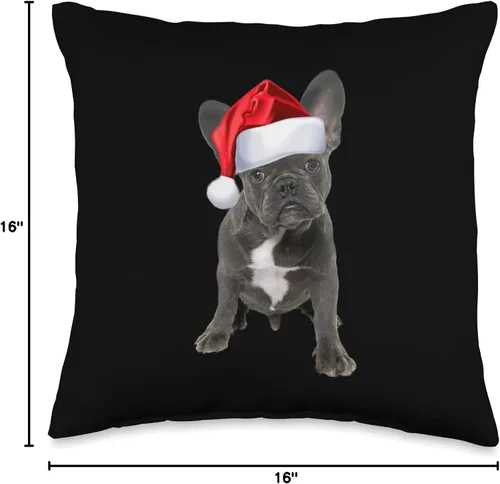 Vista 4 de Lindo Bulldog Francés Regalos de Navidad Lindo Bulldog Francés Camisa Cachorro Santa Sombrero Divertido Regalo de Navidad Almohada de 15.7 x 15.7