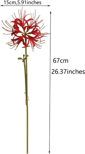 Vista 2 de Calcifer 3 tallos de lirios de araña roja, flores artificiales, bulbos de Lycoris (rojo)