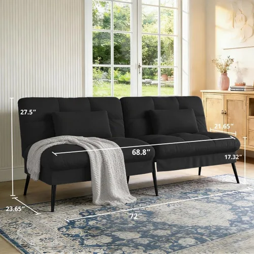 Vista 2 de COMHOMA Sofá cama futón de 72 ″, sofá cama con respaldo ajustable, negro