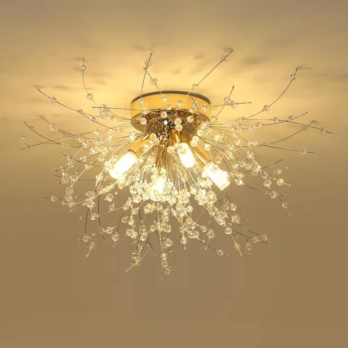 Vista 12 de HMVPL - Candelabro cromado de cristal, fuegos artificiales, moderno, mini, con 4 luces, lámpara colgante de techo, Sputnik, adecuado