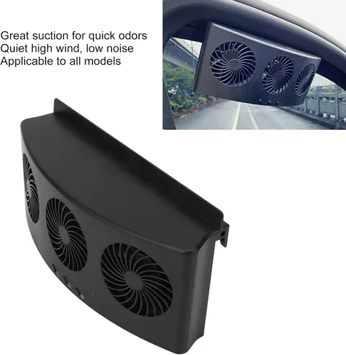 Vista 8 de FOUF Ventilador de coche, 3 ventiladores, 2 niveles, alimentado por energía solar, bajo ruido, buena disipación de calor, alimentado por USB, negro