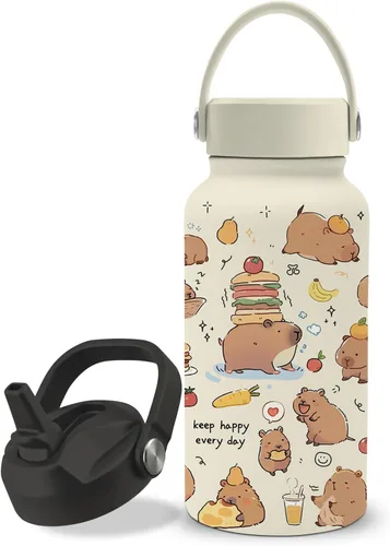 Vista 15 de Botella de agua de contabilidad de 25 onzas con tapa de popote y tapa de bebida directa, botellas de agua de acero inoxidable contables, botella