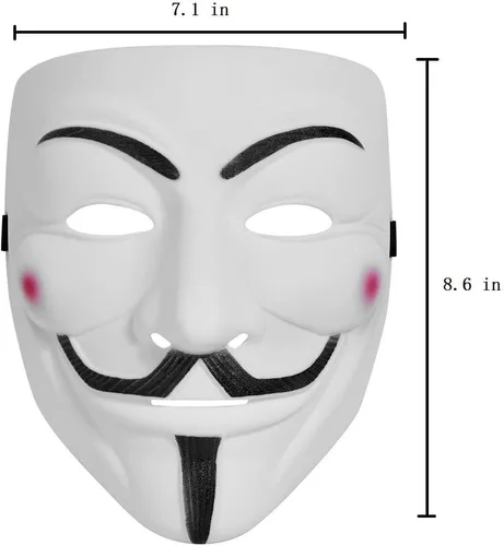 Vista 2 de Máscara facial Wlparty de pirata informático de V blanca de Vendetta, máscara facial de Halloween para fiesta de disfraces de cosplay