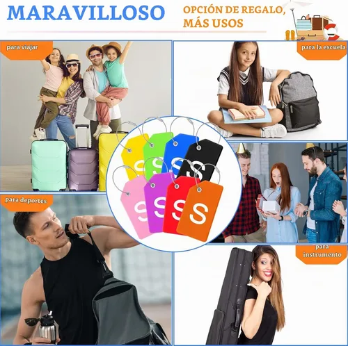 Vista 7 de Sweetude - 8 etiquetas de equipaje con lazo de acero de silicona, letra S