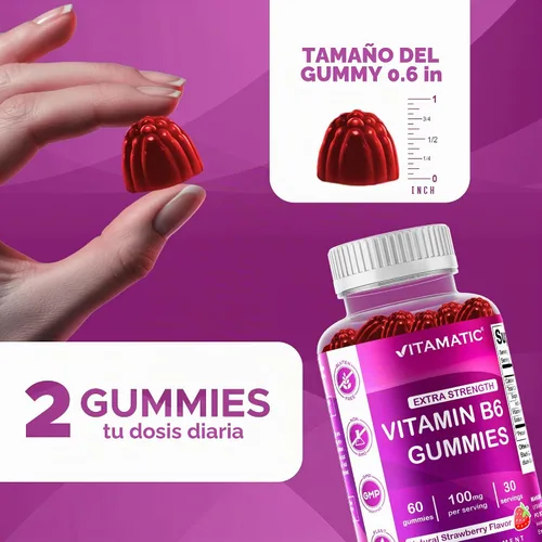 Vista 3 de Vitamatic Vitamina B6 100mg - Sabor a Bayas - 60 Gomitas a Base de Pectina - Apoya el Sistema Nervioso