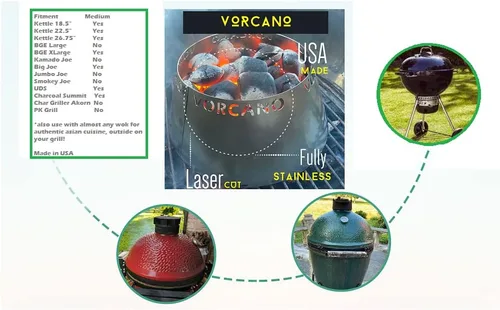 Vista 5 de Vorcano BBQ Brand - Cono de parrilla de carbón Vortex de acero inoxidable compatible con hervidor Weber, huevo verde grande, Kamado Joe