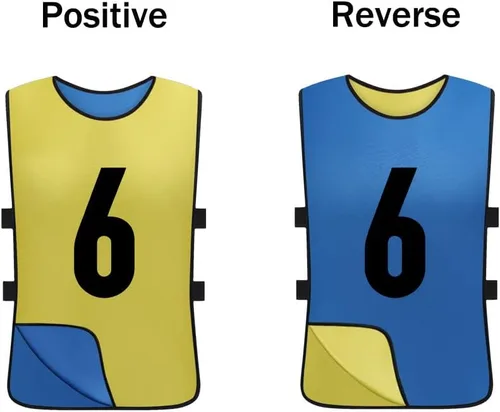 Vista 2 de Paquete de 12 pinnies numerados reversibles, chaleco de doble cara, camisetas de práctica en equipo para niños y adultos