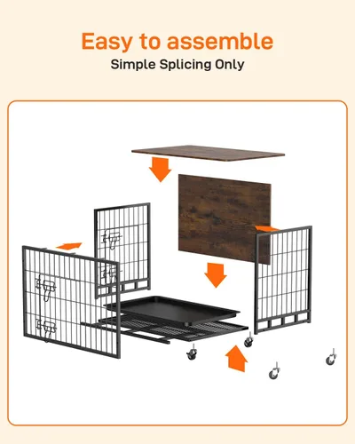 Vista 6 de Furniture Style - Jaula para perros con bandeja extraíble y ruedas, mesa auxiliar de jaula de doble puerta resistente, 38.6 pulgadas, casa de Marrón