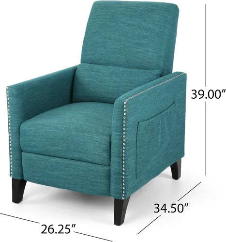 Vista 3 de Christopher Knight Home Alexis - Silla reclinable de tela contemporánea, color verde azulado, marrón oscuro