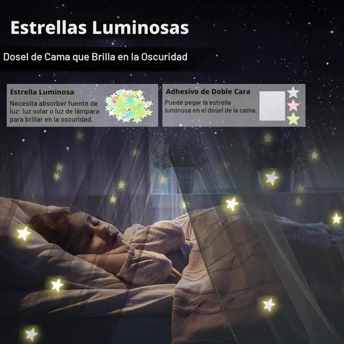 Vista 4 de Toldo de cama con luces, toldo de cama para niñas princesa con estrella Negro