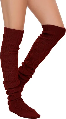 Vista 7 de YELAIVP Calcetines altos de punto trenzado para mujer, calcetines por encima de la rodilla, calentadores de piernas extra largos