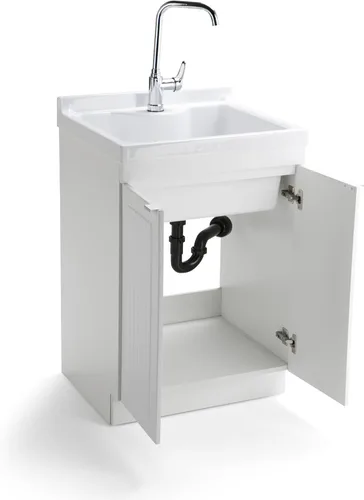 Vista 2 de SIMPLIHOME - Lavabo y armario de lavandería Murphy de 24 pulgadas de ancho en blanco puro