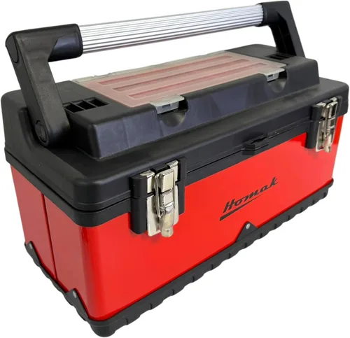 Vista 5 de Homak Caja de herramientas de mano de metal y plástico con mango de aluminio, rojo, 20 pulgadas