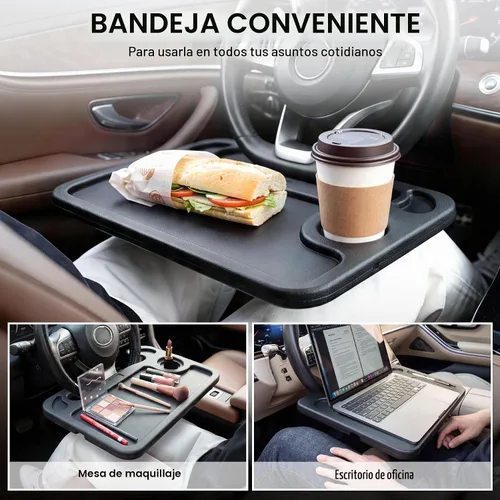 Vista 5 de JUSTTOP Escritorio de Volante de Coche para Laptop, Accesorios Multiusos de Coche para Viajes, Bandejas de Soporte de Asiento de Coche para Comer