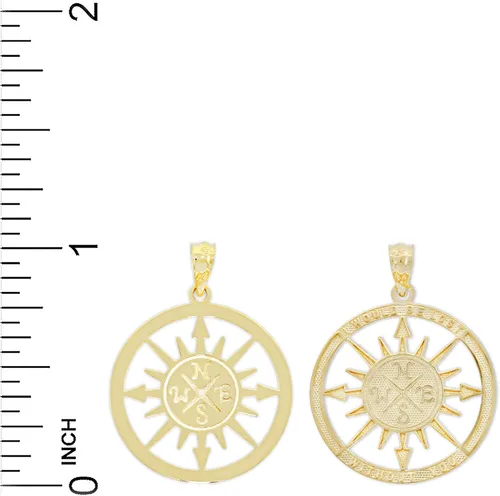 Vista 4 de Charm America - Dije de brújula reversible de oro - Oro macizo de 10 quilates - I would be lost without you Diamante