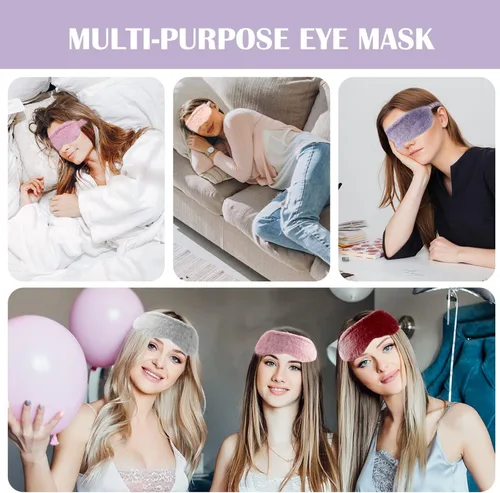 Vista 7 de RAYNAG Paquete de 4 mascarillas esponjosas para dormir, con venda suave y sedosa en la espalda, regalos acogedores para mujeres y hombres, viajes