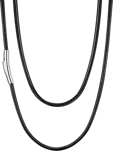 Vista 25 de U7 - Collar de cordón de cuero con cierre de acero inoxidable personalizable/negro, cadena de cuerda de cera tejida impermeable de color a. 2MM