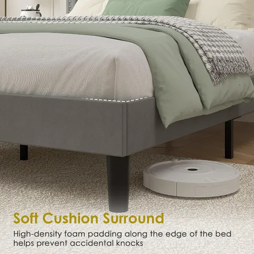 Vista 79 de VECELO Base de cama de plataforma de tamaño individual con cabecera tapizada de altura ajustable, base de colchón moderna, soporte de listones