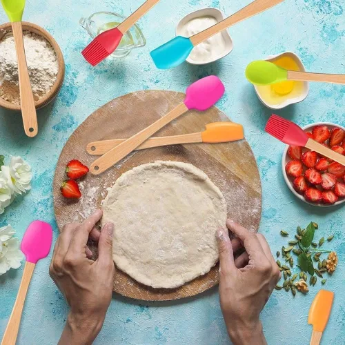 Vista 2 de Mini espátula de silicona, espátula, espátula, espátula con mango de madera, antiadherente, resistente al calor, utensilios de cocina (5 unidades)