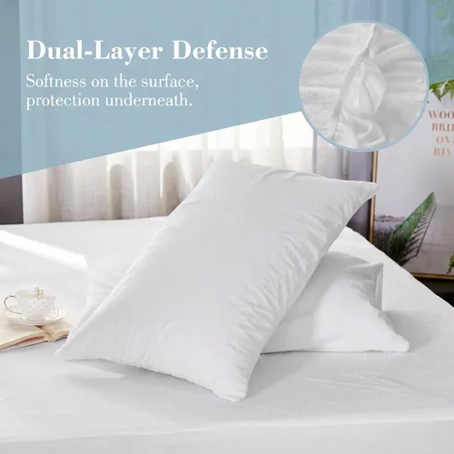 Vista 4 de 2 protectores de almohada, funda de almohada con cremallera, a prueba de chinches, hipoalergénica, fundas de rizo de algodón con cremallera de alta