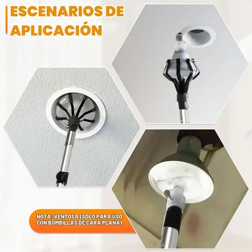 Vista 7 de Cambiador de bombilla de alcance de 18 pies para techos altos con poste de extensión telescópico, cambiador de poste de extensión de bombilla de 3 a