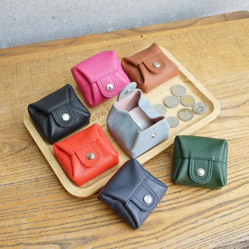 Vista 4 de Cockatoo Monedero de cuero genuino para cambio, mini billetera con bolsillo a presión para hombres y mujeres, Azul marino, Casual