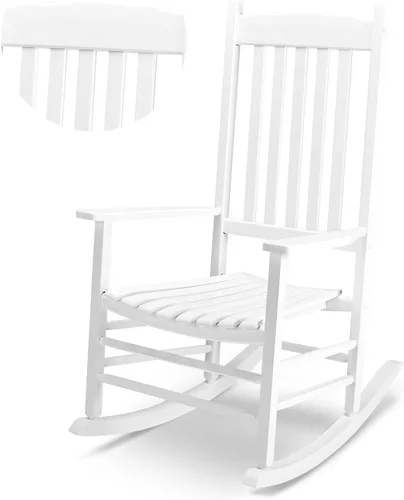 Vista 8 de Outvita Mecedora al aire libre, mecedora de madera maciza con respaldo alto Negro