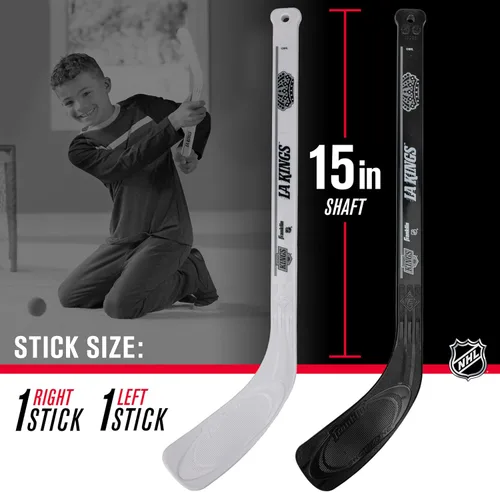 Vista 4 de Franklin Sports NHL - Juego de mini hockey para niños, portería de hockey sobre rodilla, pelota + 2 palos, juego de juguetes para interiores