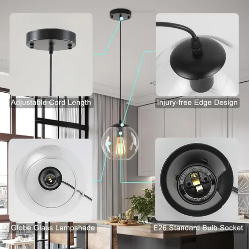Vista 4 de Lámpara Colgante de Globo, Accesorio de Iluminación Colgante Moderno, Candelabro Clásico en Racimo con Pantallas de Vidrio Transparente