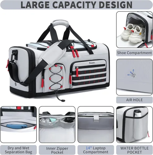 Vista 3 de Bosstin Bolsa de gimnasio para hombres y mujeres, 45L de viaje, bolsa de lona deportiva, mochila de viaje para gimnasio y fin de semana