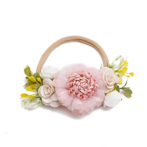 Vista 5 de cherrboll 3 diademas de flores para bebé, súper suaves y elásticas, de nailon, para recién nacidas