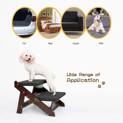 Vista 8 de MEWANG - Escaleras de madera para mascotas/escalones para mascotas, escaleras plegables 2 en 1 y rampa para camas y autos, escalera portátil
