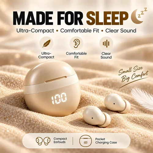 Vista 6 de Mini auriculares inalámbricos invisibles Bluetooth pequeños auriculares Beige
