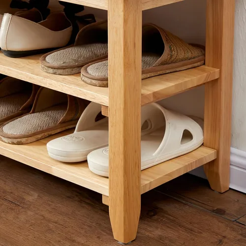 Vista 7 de Banco de almacenamiento de zapatos de madera con cojín de cuero