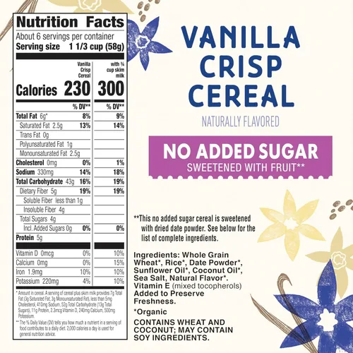 Vista 2 de Cascadian Farm Cereal de vainilla orgánico crujiente, sin azúcar añadida, 12 onzas