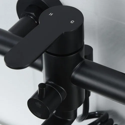 Vista 8 de Grifo de fregadero de cocina para montaje en pared, grifo comercial negro mate con rociador lateral, grifo mezclador de acero inoxidable, grifo