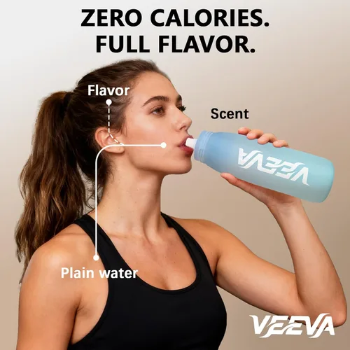 Vista 2 de VEEVA Botella de agua perfumada (34 onzas) con 3 cápsulas aromáticas + pajita. A prueba de fugas, sin BPA, funciona con carbonatación. Perfecta