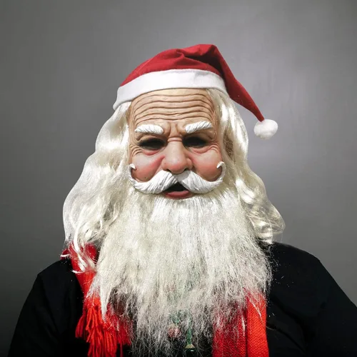 Vista 5 de Máscara vieja de barba blanca de Navidad, Santa Claus realista para mujeres, disfraz de Halloween, Navidad, abuela, abuelo, anciana, anciana