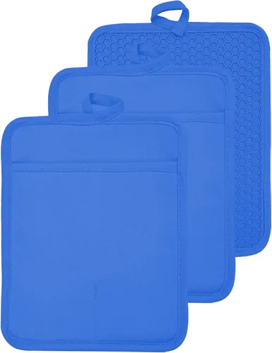 Vista 21 de Oven Pot Holder with Pocket Cotton Heat Resistant Coaster Potholder Kitchen Hot Pad Oven Mitts for Cooking and Baking Square 7"x9" (Aqua, Silicone)