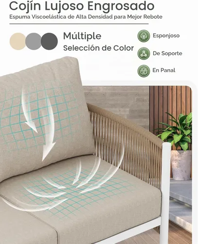 Vista 5 de Juego de muebles de aluminio para patio al aire libre con mesa de centro de doble capa, juegos de conversación de patio modernos de 4 piezas