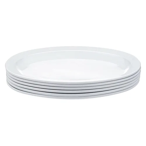 Vista 2 de Amazon Basics Melamina (plástico), plato ovalado de borde estrecho, juego de 6 piezas, 13 x 9.75 pulgadas, blanco