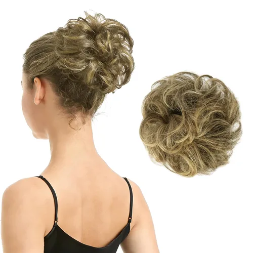 Vista 25 de Barsdar - Moño de cabello 100 % humano, Moño desordenado, Extensiones de cola de caballo, Moño de cabello rizado, Pieza de cabello