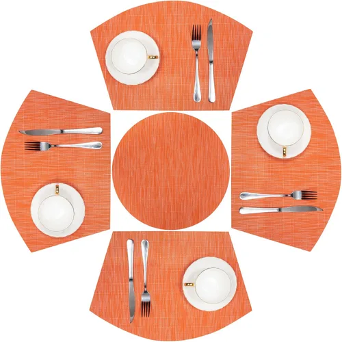 Vista 10 de SHACOS Juego de 5 manteles individuales pequeños en forma de cuña con centro de mesa, resistentes al calor, lavables (5, beige)