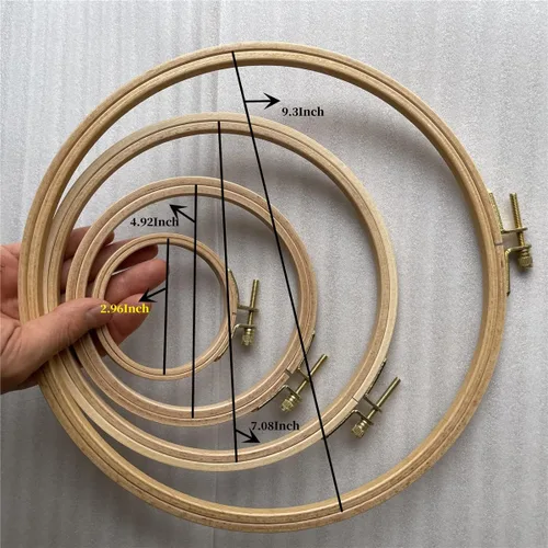 Vista 2 de Juego de 4 aros redondos de madera para bordar, marco de bordado de haya, de 3 a 9 pulgadas, aro de punto de cruz, aros de marco de madera, kits